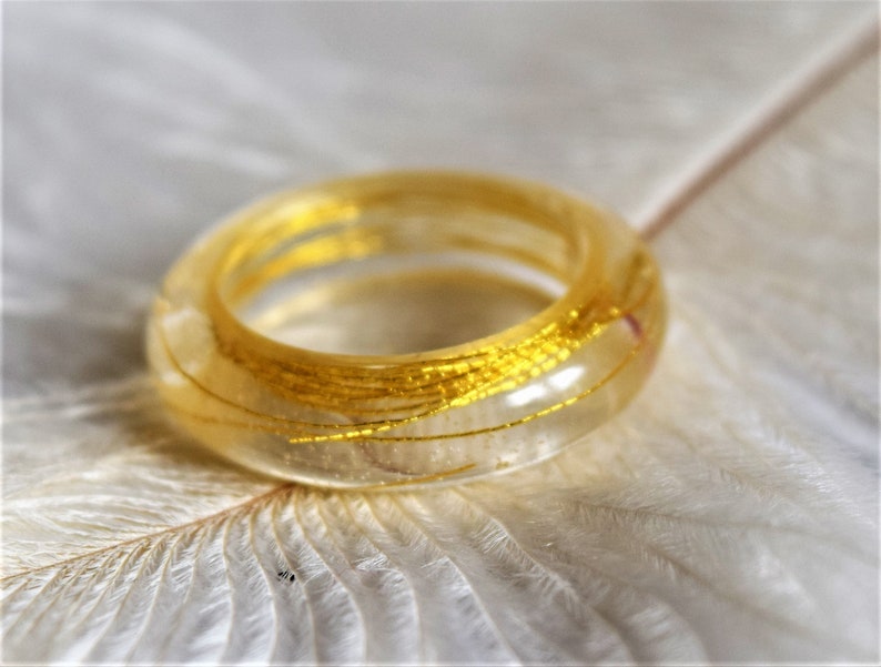Stacking Rings Vacation Ring Engagement Ring Clear Resin Ring with Gold Threading