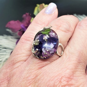 Sterling Silver Adjustable Keepsake Ring Made with your Dried Flowers from Wedding or Funeral Flowers image 10