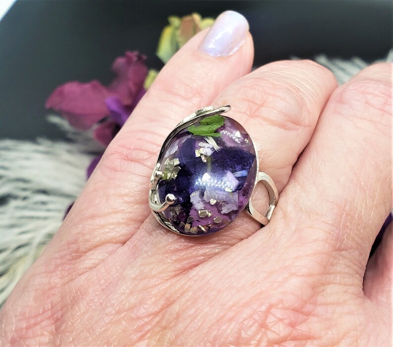 Sterling Silver Adjustable Keepsake Ring Made with your Dried Flowers from Wedding or Funeral Flowers image 10