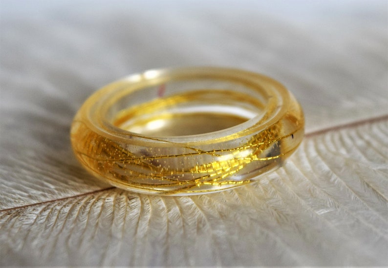 Stacking Rings Vacation Ring Engagement Ring Clear Resin Ring with Gold Threading