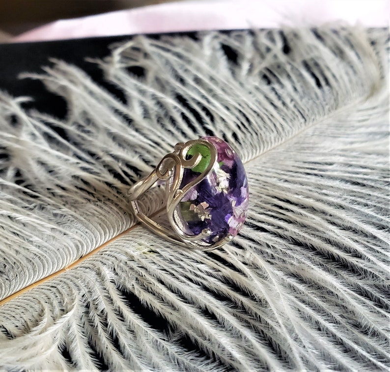 Sterling Silver Adjustable Keepsake Ring Made with your Dried Flowers from Wedding or Funeral Flowers image 4