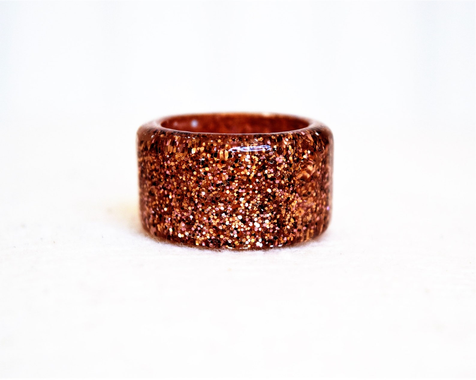 Resin Ring Wide Band Rose Gold Glitter Statement Ring Etsy