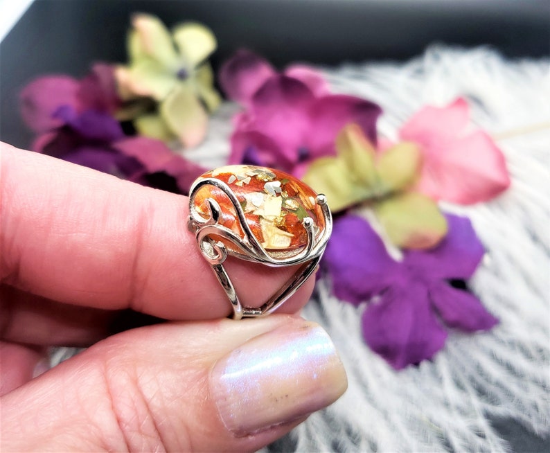 Sterling Silver Adjustable Keepsake Ring Made with your Dried Flowers from Wedding or Funeral Flowers image 8