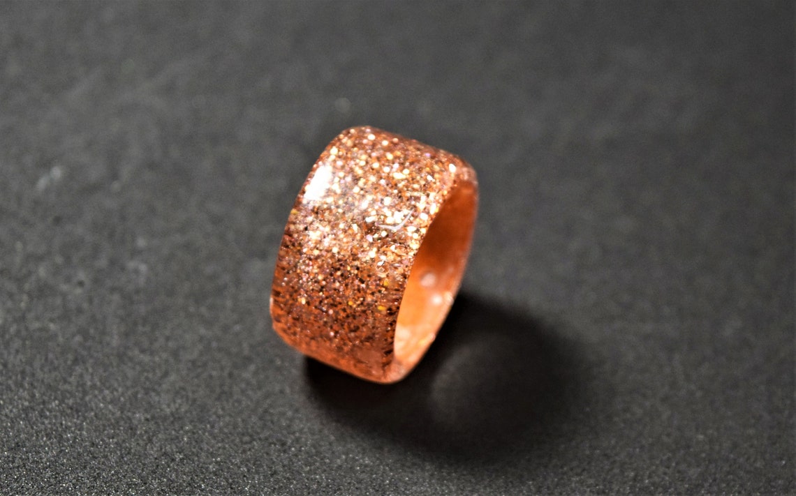 Resin Ring Wide Band Rose Gold Glitter Statement Ring Etsy