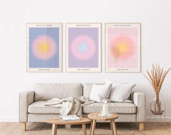 Aura Poster 3 Piece Wall Art, Aura Energy Spiritual Gradient Print, Y2K Decor, Esthetische Room Decor, Zen Wall Art PRINTABLE