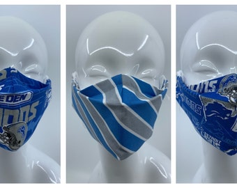 Detroit Lions 3D Design Cotton Face Masks with Nose Strip