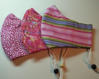 Pretty in Pink Cotton Face Masks with Filter Pocket & Nose Strip