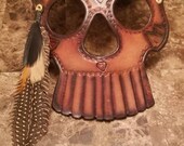 100 leather handmade sugarskull mask - Dia De Los Muertos - Day of the Dead - Calavera- kids mask, tooled leather, carved leather
