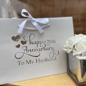 Personalised Wedding Anniversary Gift Bag - Silver, Pearl, Ruby, Gold, Diamond, Wedding Anniversary, First Wedding Anniversary, Gift Bag