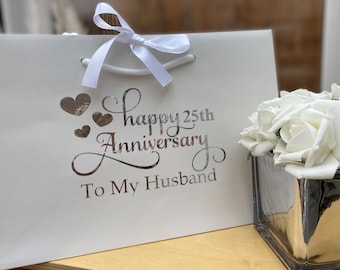 Personalised Wedding Anniversary Gift Bag - Silver, Pearl, Ruby, Gold, Diamond, Wedding Anniversary, First Wedding Anniversary, Gift Bag