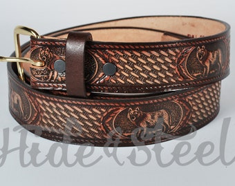 Wolf Solid Leather Belt Crafted In The USA -Removable Buckle-Custom Fit Brown