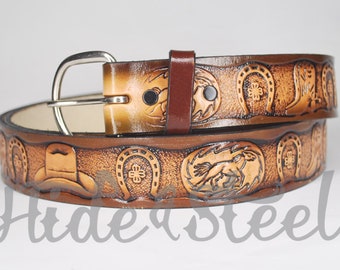 Rodeo Cowboy 1 1/2" Wide Solid Full Grain Leather Belt- Interchangeable Buckle Made In the USA Custom Sized For You!