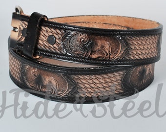 Wolf Solid Leather Belt Crafted In The USA -Removable Buckle-Custom Fit Black
