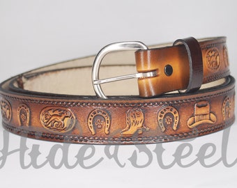 Rodeo Cowboy 1 1/4" Wide Solid Full Grain Leather Belt- Interchangeable Buckle Made In the USA Custom Sized For You!