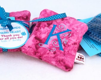 Monogrammed Set of Two Hand Warmers / Hot Cold Comfort Packs by Love Bugs Company