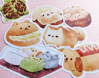 Cute Food Animal Bread Buns Planner Journal Deco Sticker Set