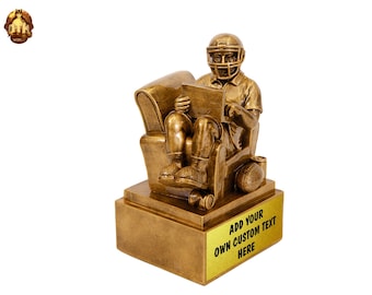 Custom 6" Fantasy Football Man in Chair Trophy - Personalized Gold Fantasy Football Trophy - Custom Football Award -Add Your Own Text & Logo