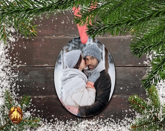 Adorno fotográfico acrílico ovalado personalizado - Adorno fotográfico transparente - Adorno fotográfico personalizado - Adorno fotográfico de Navidad 2023 - Agregue su propia foto y texto