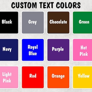 Puede incluir: Un gr&aacute;fico que muestra 12 opciones de color de texto diferentes. Los colores son: negro, gris, chocolate, verde, azul marino, azul real, morado, rosa intenso, rosa claro, rojo, naranja y amarillo.
