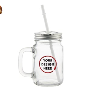 Custom Printed 12oz Mason Jars - Personalized Clear Mason Jar - Full Color Printed Mason Jar - Custom Mason Jar with Lid and Reusable Straw