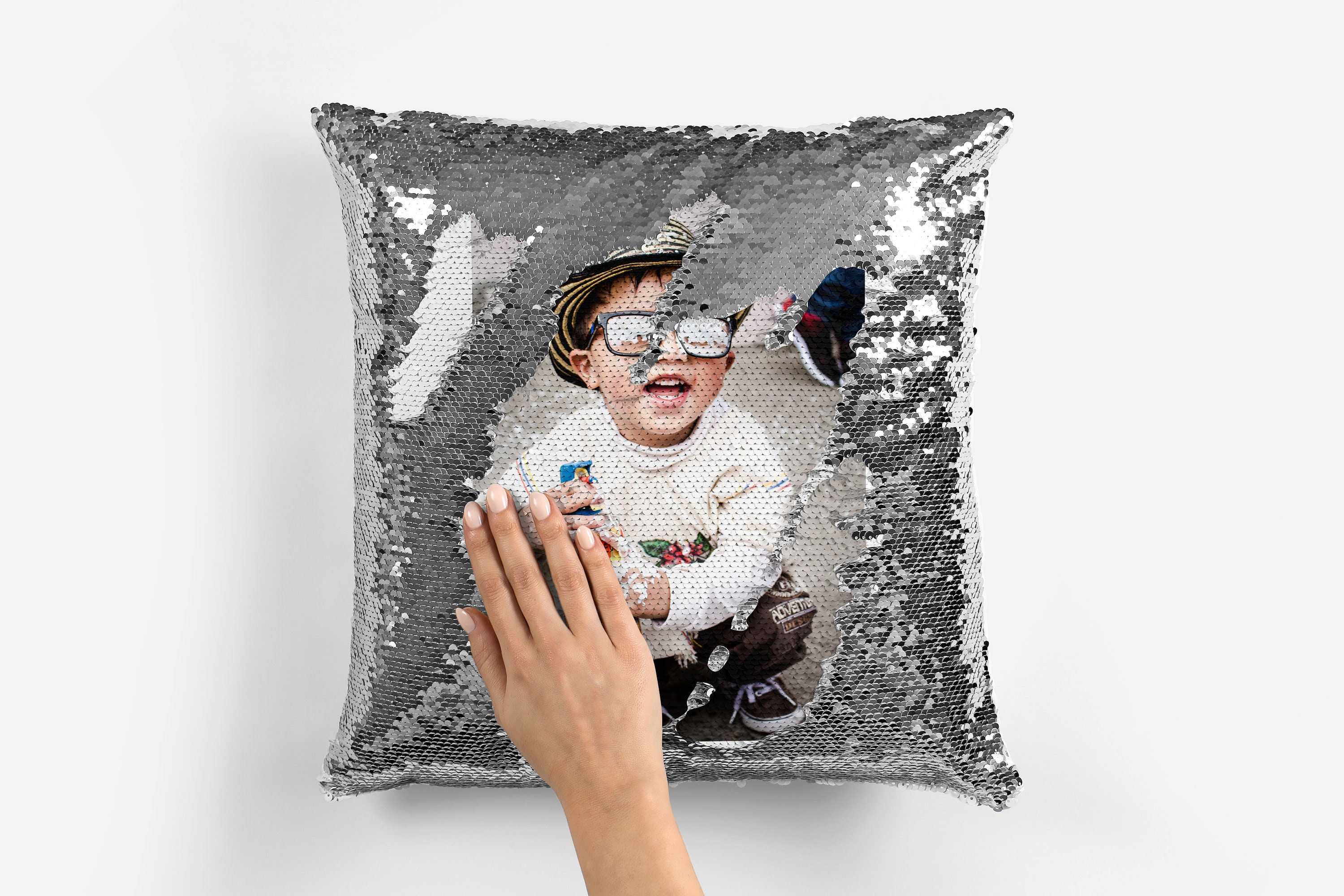 Custom Sequin Throw Pillow With Photo-comfy Satin Cushion Covers