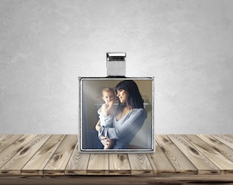 Colgante cuadrado con foto personalizado: Charm con foto de plata personalizado