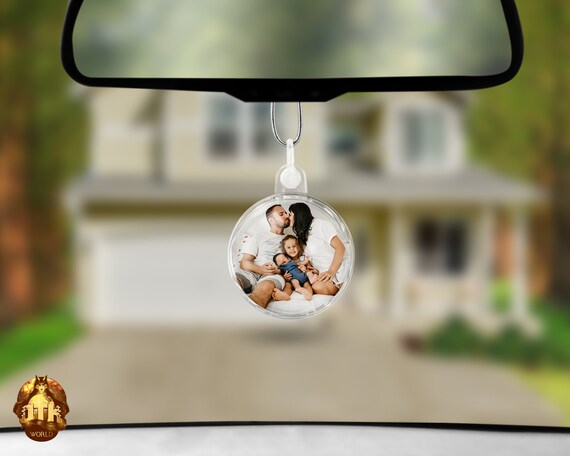 Custom Photo Car Charm - Double-Sided Rotating Moon Pendant For Rearview Mirror - Personalised Gift