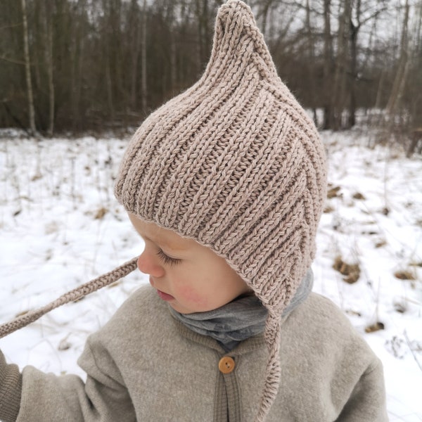 Knitting Pattern Pixie hat for Baby and kids easy knit