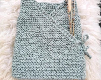 Baby wrap over vest knitting pattern | kimono kids vest | toddler vest | flat knit | garter stitch vest | 0-3 years | beginner | pdf English