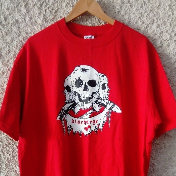 Discharge Logo/Skulls vintage red shirt rare unworn UK Punk Hard Core,D-Beat,Crust,Broken Bones,Motorhead,The Exploited,Amebix,Metallica