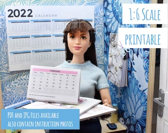 2022 miniature calendars 1/6 for dolls like Barbie and dollhouse for the office 8 different - printable