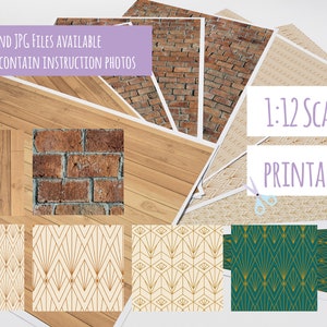 printable wallpaper, wood floor and brick wall 1/12 texture digital for diorama and dollhouse