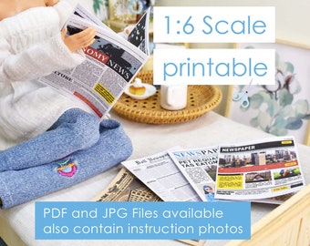 Puppen Miniatur druckbare Zeitungen für Modepuppen, 5 verschiedene Stile 1/6 digitaler Download für Puppenhaus und Diorama