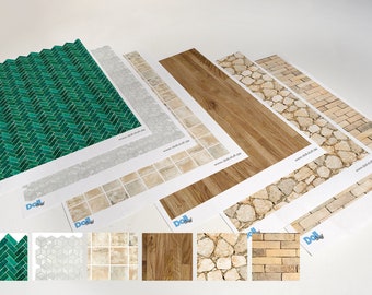 Carta da parati stampabile, piastrelle, pavimento in legno, pavimento in terracotta, muro di mattoni, bambola in pietra naturale e casa delle bambole 1/6 texture digitale per diorama