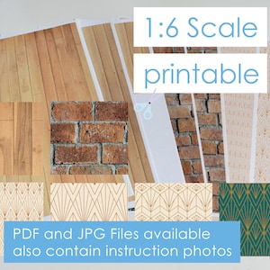 printable wallpaper, wood floor and brick wall 1/6 texture digital for diorama and dollhouse