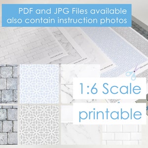 printable wallpaper, marble floors and stone floor Dolls scale 1/6 texture digital download for miniature diorama