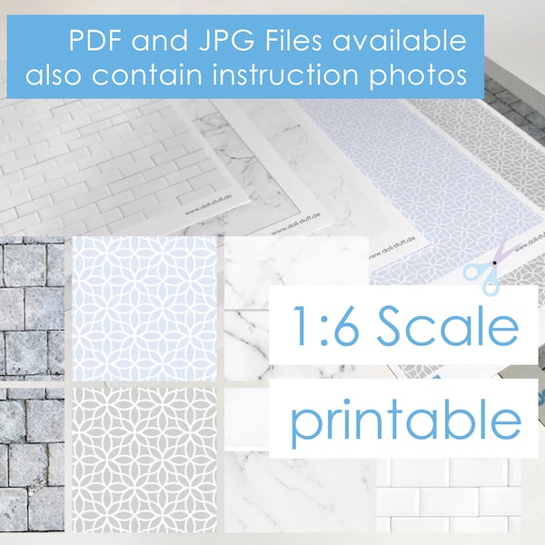 printable wallpaper, marble floors and stone floor Dolls scale 1/6 texture digital download for miniature diorama