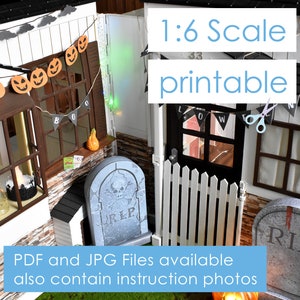 Doll Halloween decoration for 1/6 printable garlands, tombstones, posters and flyers for Halloween party