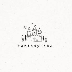 Logo fantasy, Design del logo premade, Timbro del logo magico, Clipart magica della luna del castello, Branding disegnato a mano, Blog per bambini, Logo della festa