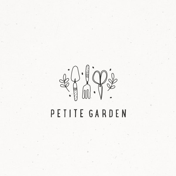 Premade Logo Petite Garden Design, Floral Boots Illustration, Botanical Branding Kit for Garden Blogger or Shop, Hand drawn garden design,