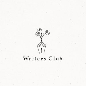 Auteur schrijven pre-gemaakt logo ontwerp, schrijvers boek inkt handgetekende illustratie, sierlijke aangepaste logo, floral botanische blog branding