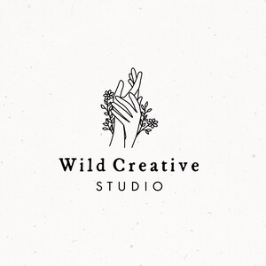 既製の植物ロゴデザイン、花のブランディング、ロゴデザインパッケージキット、手のクリップアート、写真花屋ブランドアイデンティティ、ビジネスロゴ
