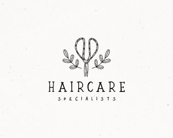 Hair Dresser or Stylist Premade Logo Design, Scissor Floral Botanical Small Business Logo, Gardening Bloggers Hand Drawn Logo Etsy Shop