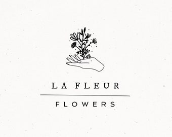 花の手のロゴデザイン、ボヘミアンフラワーショップの透かし
