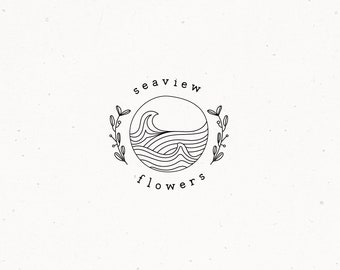 Hand Drawn Premade Logo Design, Ocean Wave Etsy Shop Logo Branding Kit, Sea Floral Blogger Photography Brand Package