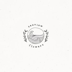 Hand Drawn Premade Logo Design, Ocean Wave Etsy Shop Logo Branding Kit, Sea Floral Blogger Photography Brand Package