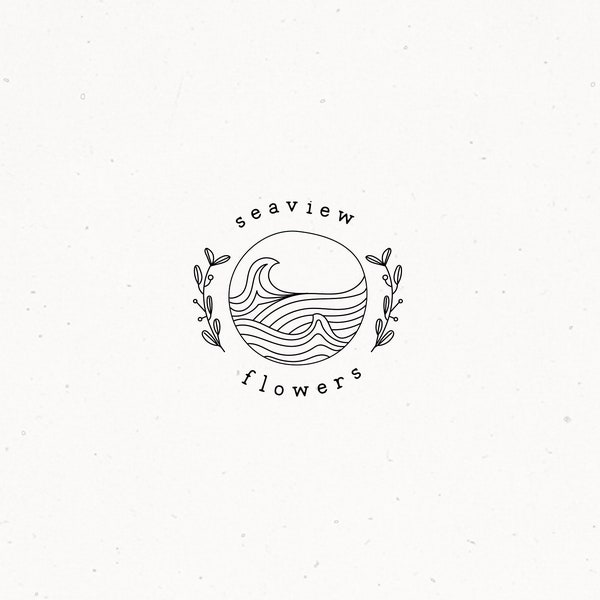 Hand Drawn Premade Logo Design, Ocean Wave Etsy Shop Logo Branding Kit, Sea Floral Blogger Photography Brand Package