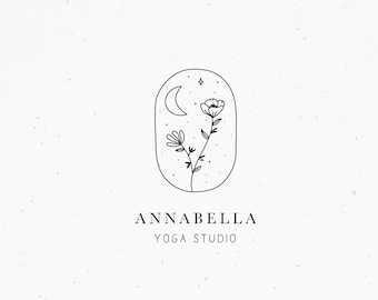 Premade Moon Logo Modern Branding Package, Small Business Boho Yoga Photography Logo Design, Floral Logo for Blog or Etsy Branding