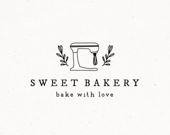 Bakery Premade Logo Design, Mixer Baking Brand, Artisan Boho Logo, Beater Whisk Watermark, Hand Drawn Modern Design Package Branding
