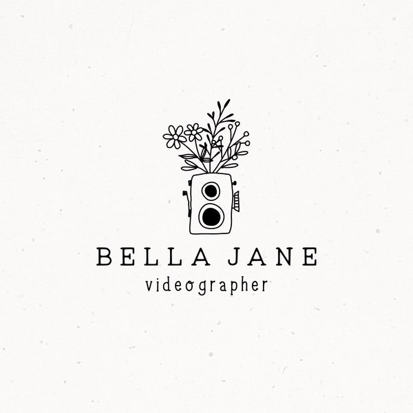 Videographer Premade Logo, Blogger Logo, Minimalist Logo, Hand Drawn Logo, Classic Videographer Logo, Stylish Vintage Camera Illustration